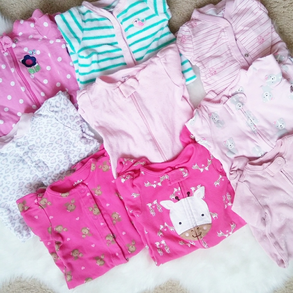 0 to 3 months bundle baby girl footies pajamas